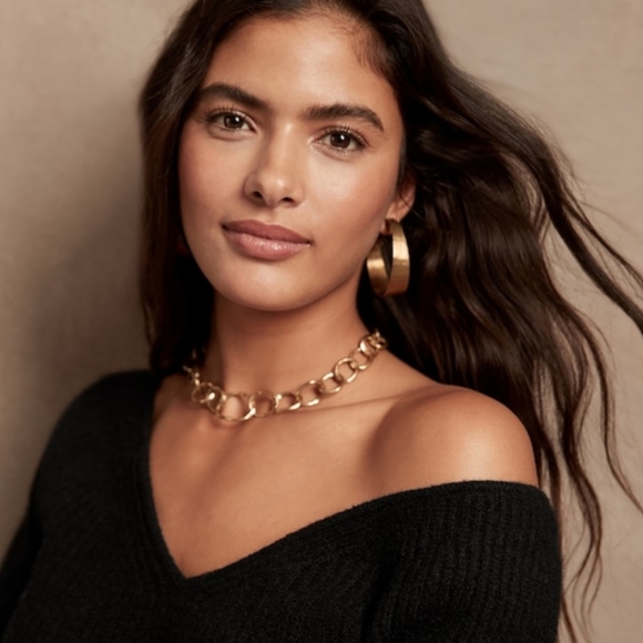 NWT Banana Republic wool blend sweater wide ribbed deep vneck size sm - Picture 15 of 15